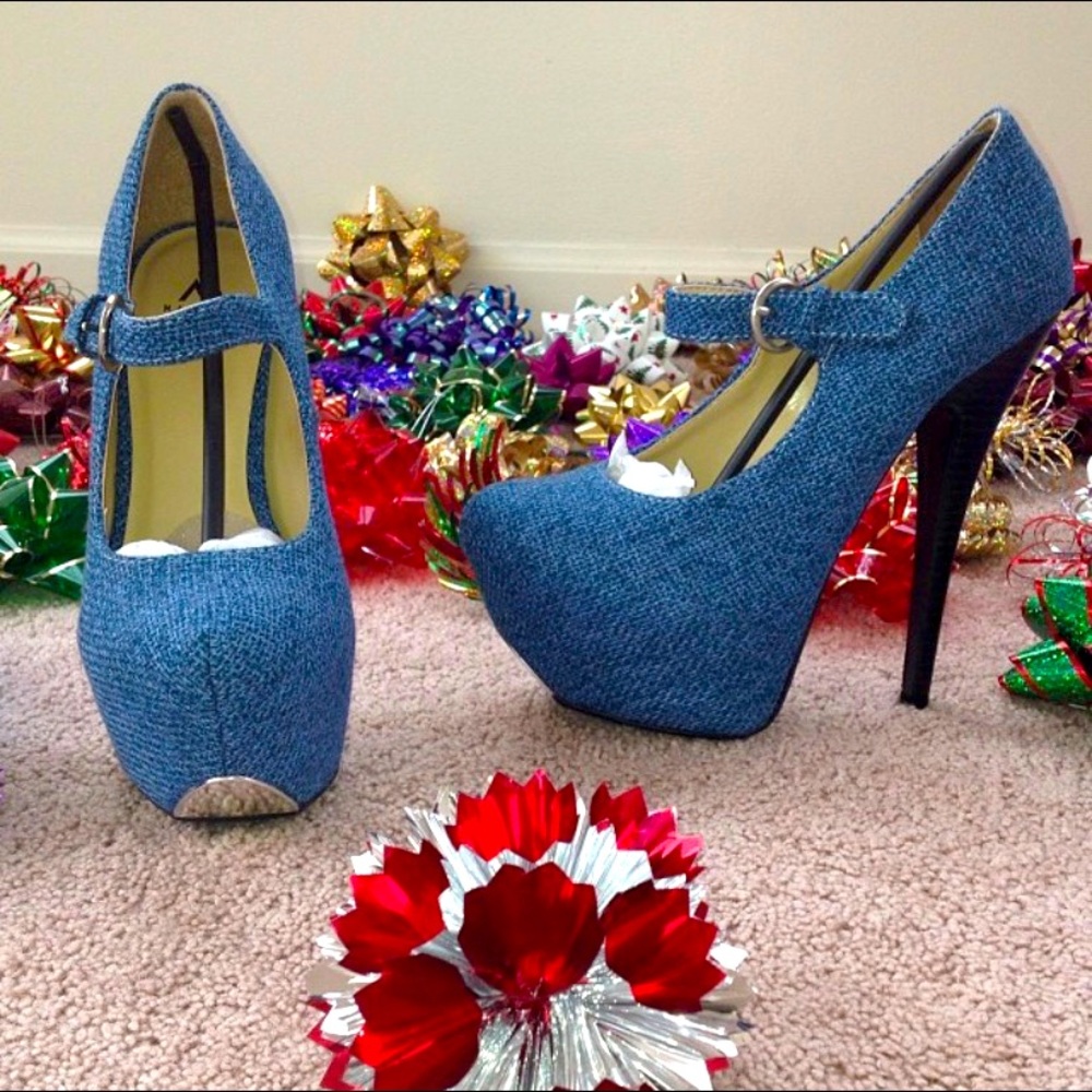 Blue Jean Mary Jane Stilettos